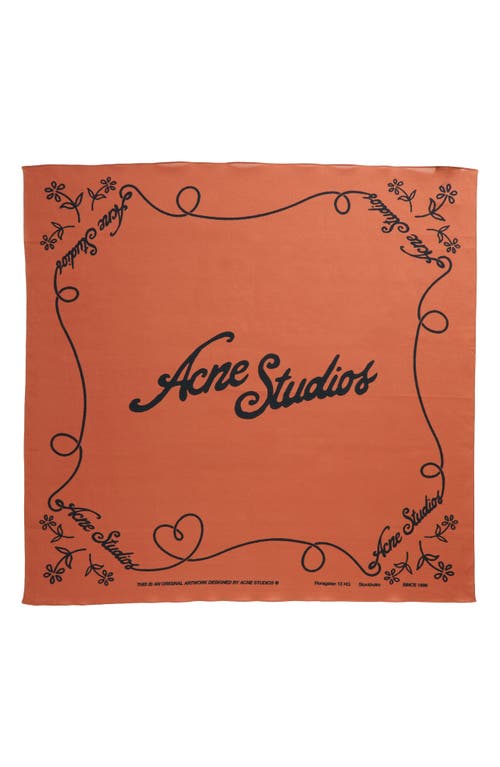 Acne Studios Vay Logo Print Organic Cotton Square Scarf In Rust Red/black