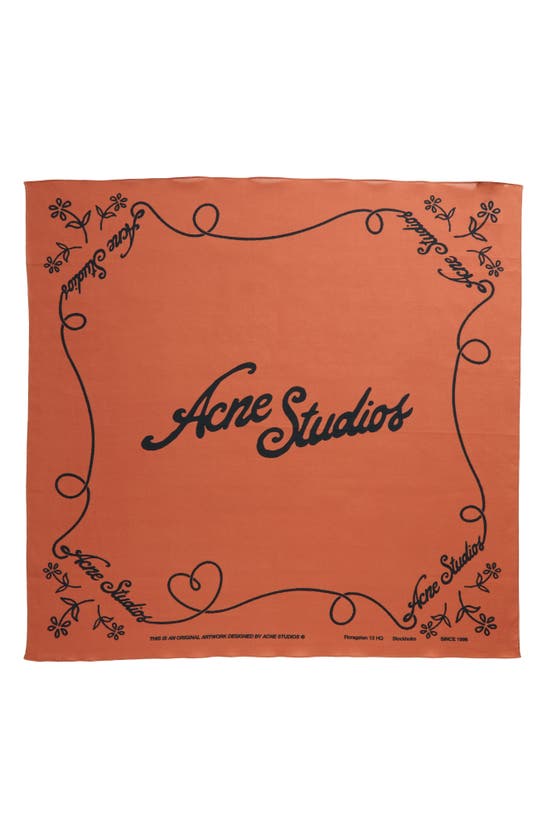 Acne Studios Vay Logo Print Organic Cotton Square Scarf In Brown