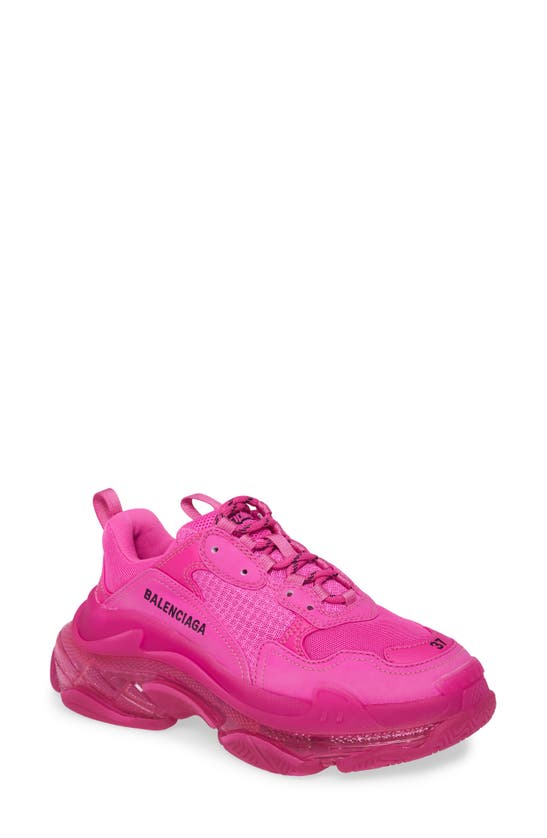 Balenciaga Triple S Clear Sole Logo-embroidered Leather And Mesh Sneakers In Pink