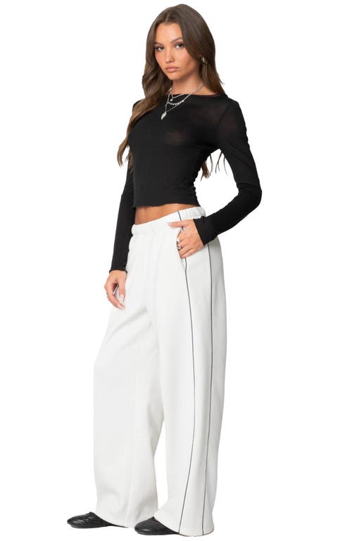 Shop Edikted Piped Wide Leg Sweatpants In White