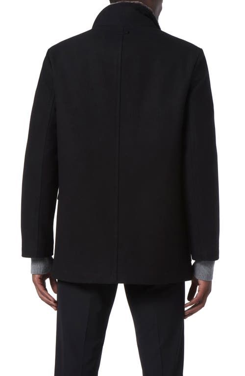 Shop Andrew Marc Wool Blend Faux Fur Collared Jacket In Black