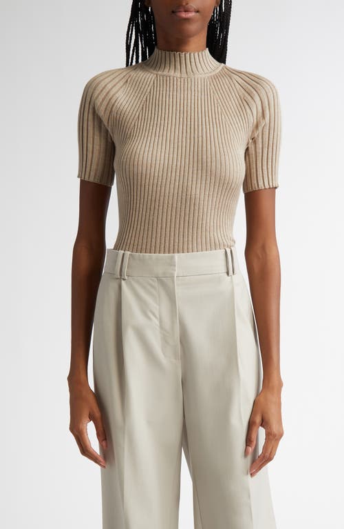Shop Proenza Schouler Jaden Short Sleeve Superfine Wool & Silk Sweater In Taupe
