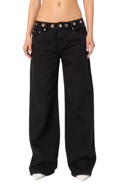 Edikted Libby Grommet Waist Wide Leg Jeans In Black