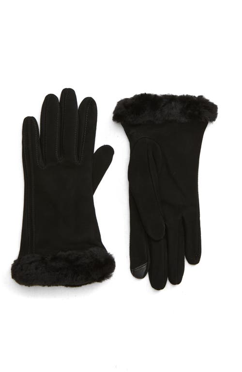 UGG(r) Genuine Shearling Trim Suede Tech Gloves in Black