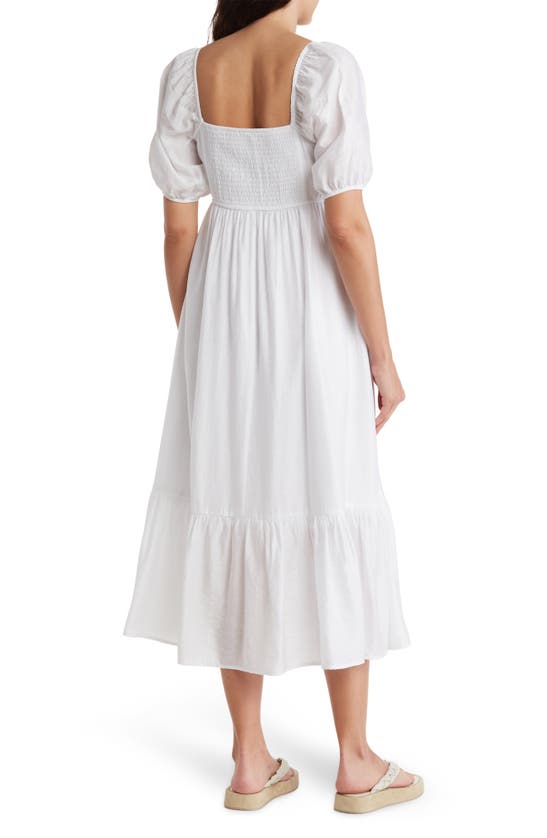 Shop August Sky Pleated Square Neck Midi Dress In White