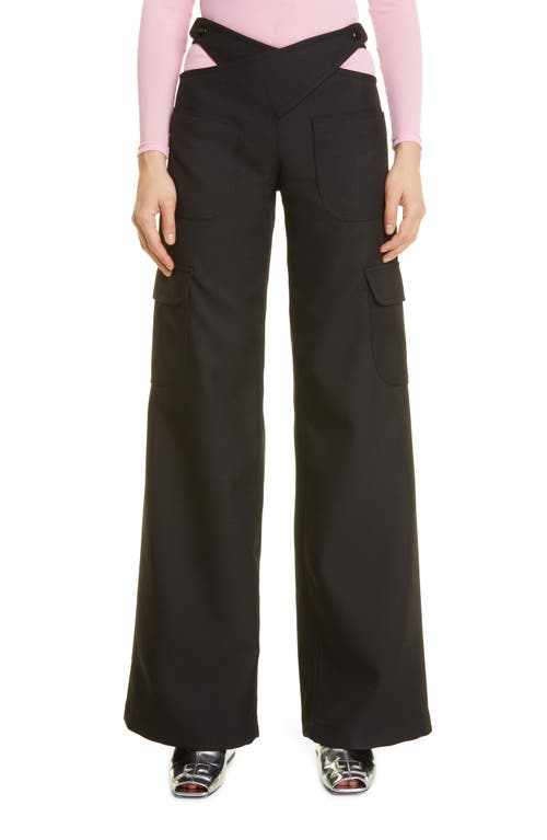 Courrèges Cutout Flare Leg Recycled Polyester Twill Trousers in Black