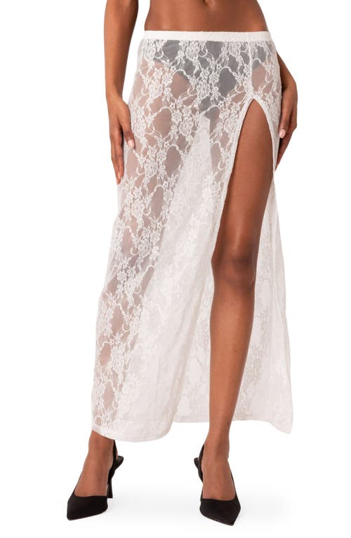 EDIKTED Aura Low Rise Sheer Lace Maxi Skirt White at Nordstrom,