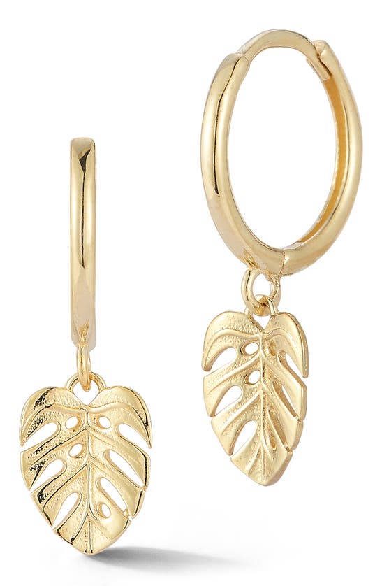 Ember Fine Jewelry Leaf Charm Huggie Hoop Earrings In 14k Gold