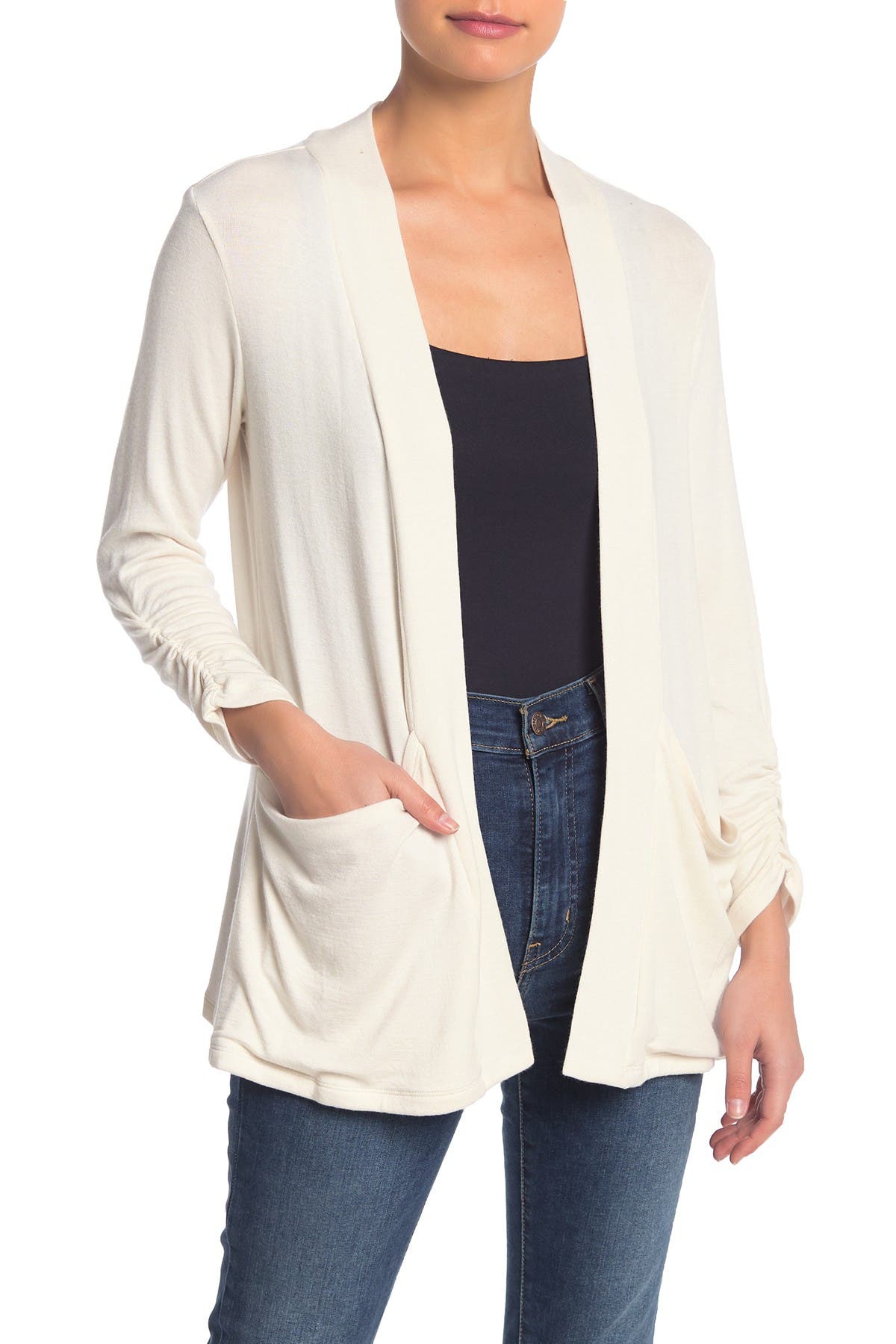 Bobeau Ruched Sleeve Cardigan Nordstrom Rack