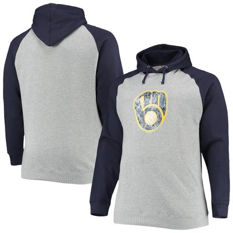 Men's Majestic Threads Oatmeal Milwaukee Brewers Fleece Pullover