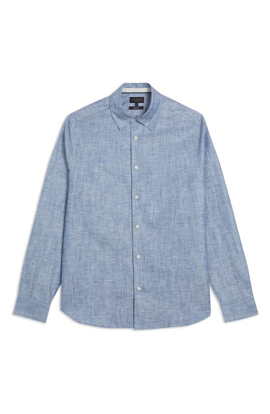 Shop Ted Baker Romeo Regular Fit Linen & Cotton Button-up Shirt In Mid Blue