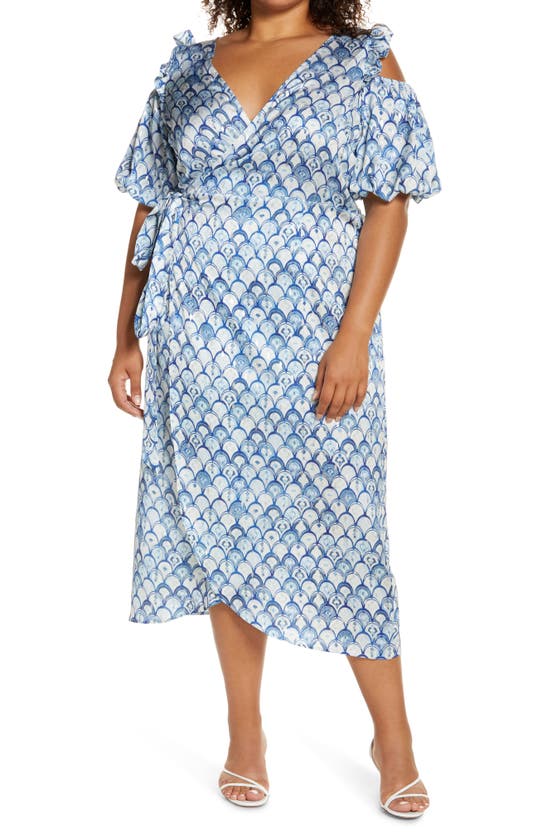 Never Fully Dressed Blue Marble Cold Shoulder Wrap Dress | ModeSens