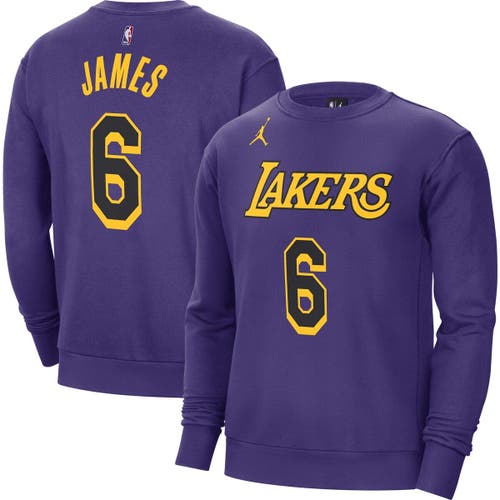 Men's Jordan Brand LeBron James Purple Los Angeles Lakers Statement Name & Number Pullover Sweatshirt
