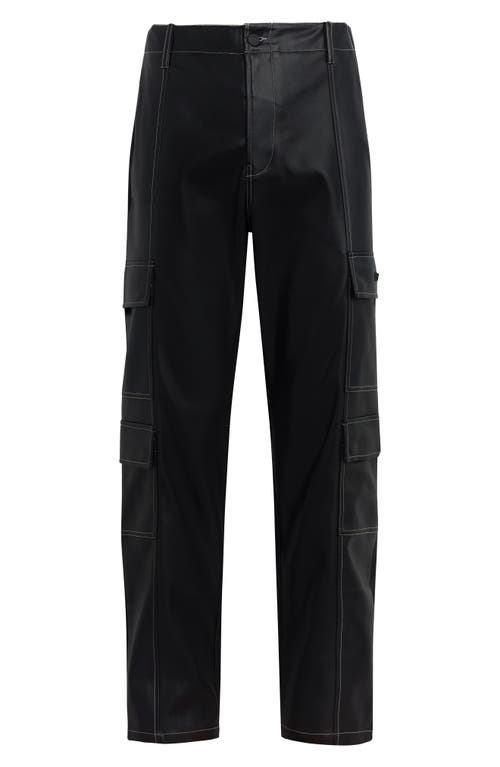 Shop Hudson Jeans Baggy Faux Leather Cargo Pants In Black Sky