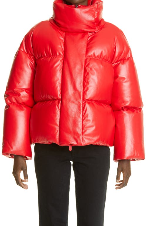 Khaite Raphael Lambskin Leather Down Puffer Jacket in Red