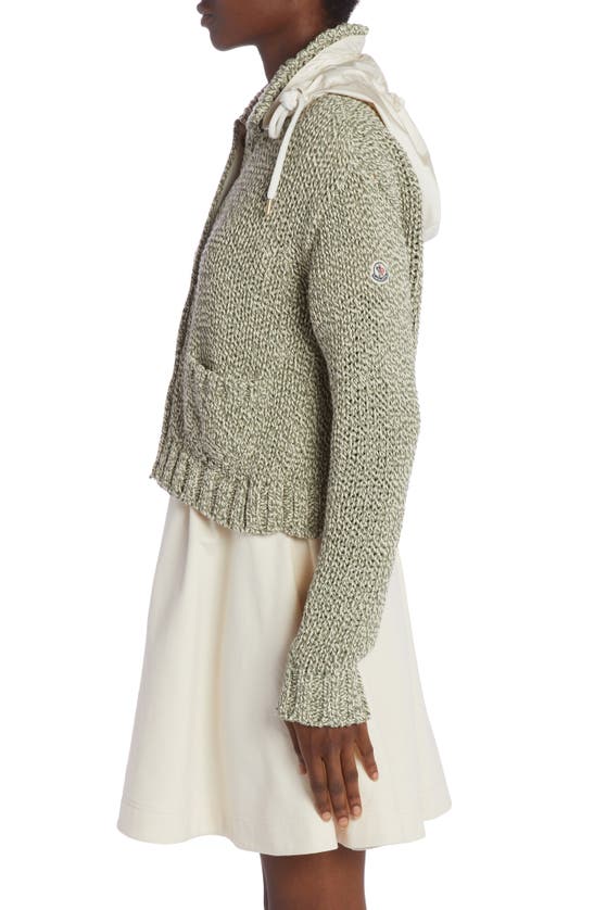 Shop Moncler Hooded Snap Front Cardigan In Sage