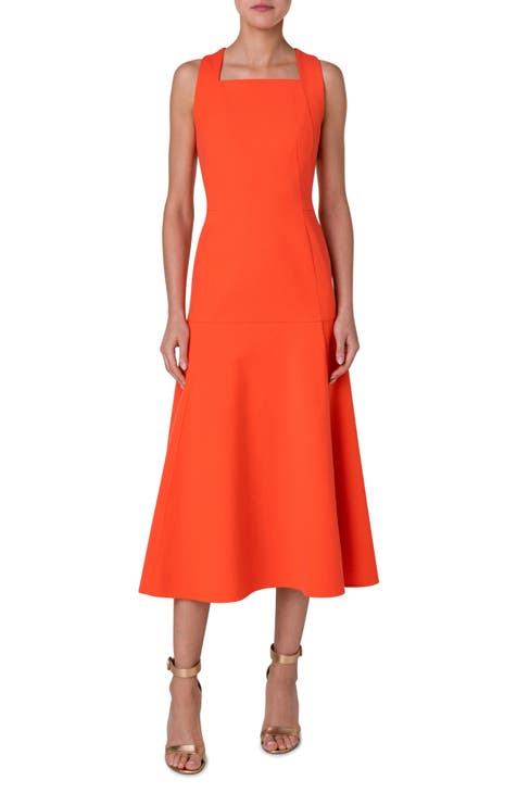 Fiona ruched cotton-blend midi dress in orange - Altuzarra
