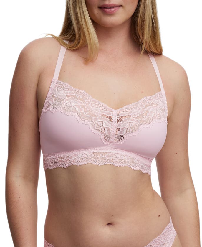 Shop Skarlett Blue Goddess Busty Racerback Lace Bralette In Lt Pink