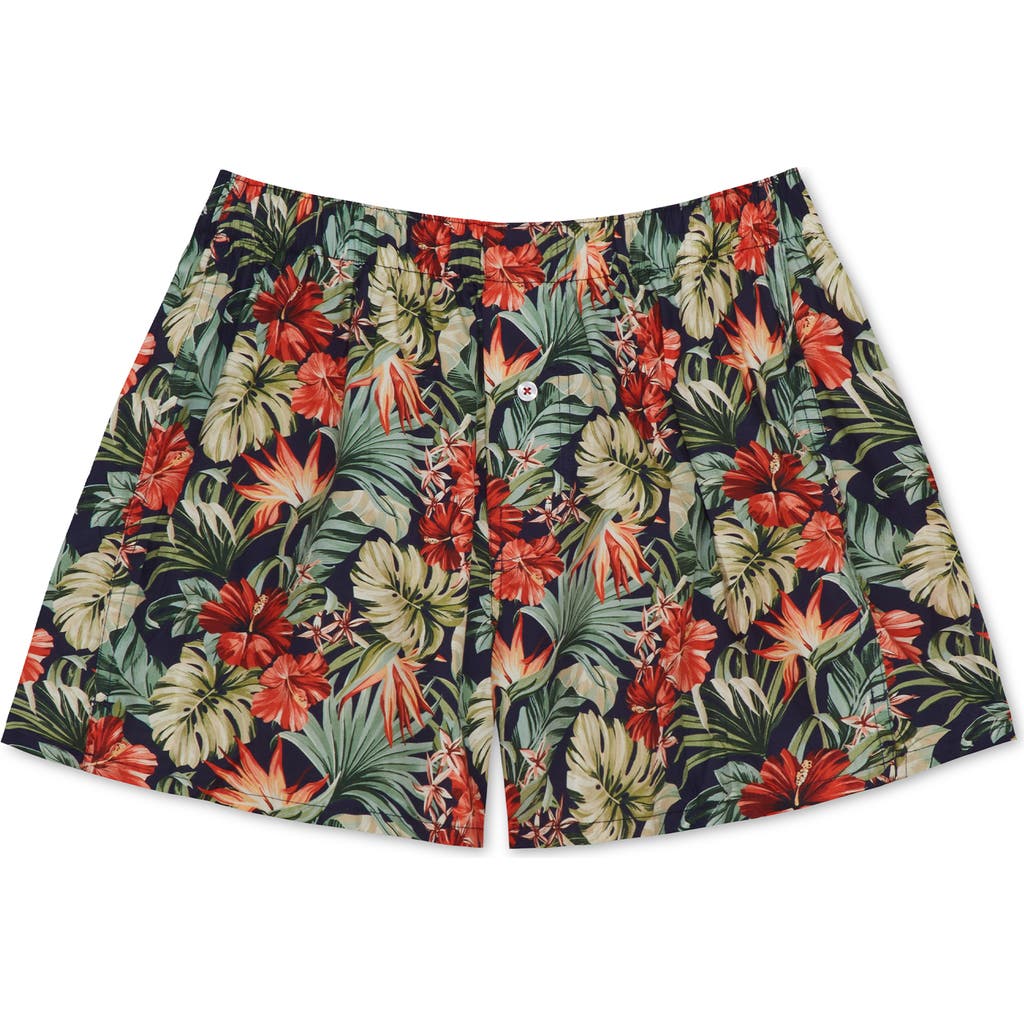 Druthers Nyc Organic Cotton Oahu Hawaiian Print Boxer Short In Oahunavy