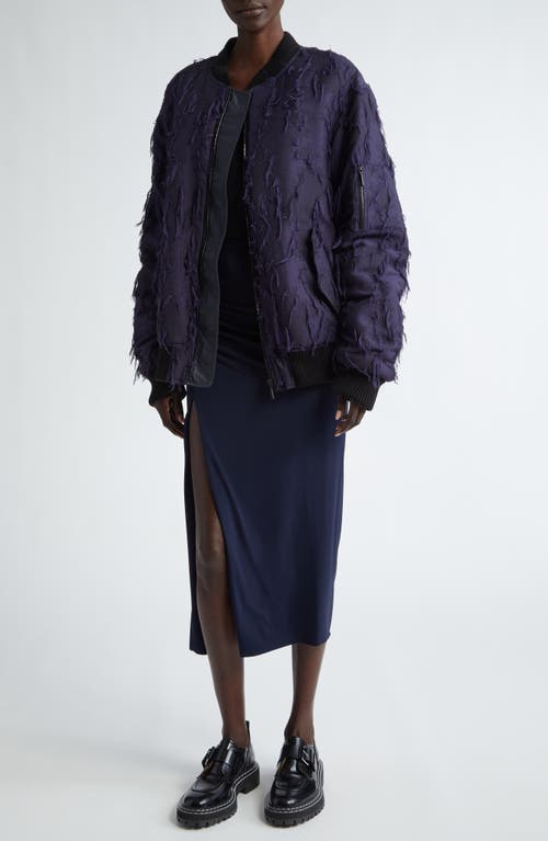 Shop Jason Wu Collection Frayed Jacquard Bomber Jacket In Navy