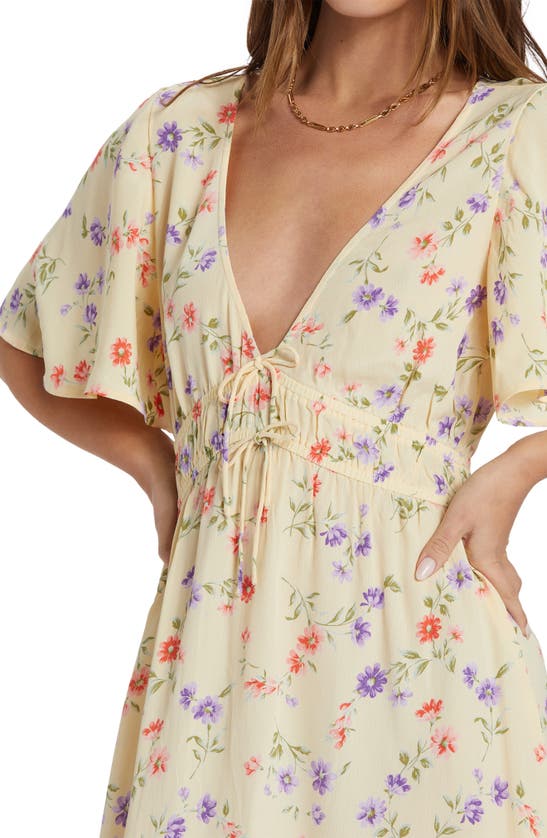Shop Billabong ' Summer Side Collection Kismet Floral Flutter Sleeve Crepe Minidress In Yellow