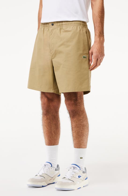 Shop Lacoste Relaxed Cotton Twill Shorts In Cb8 Lion