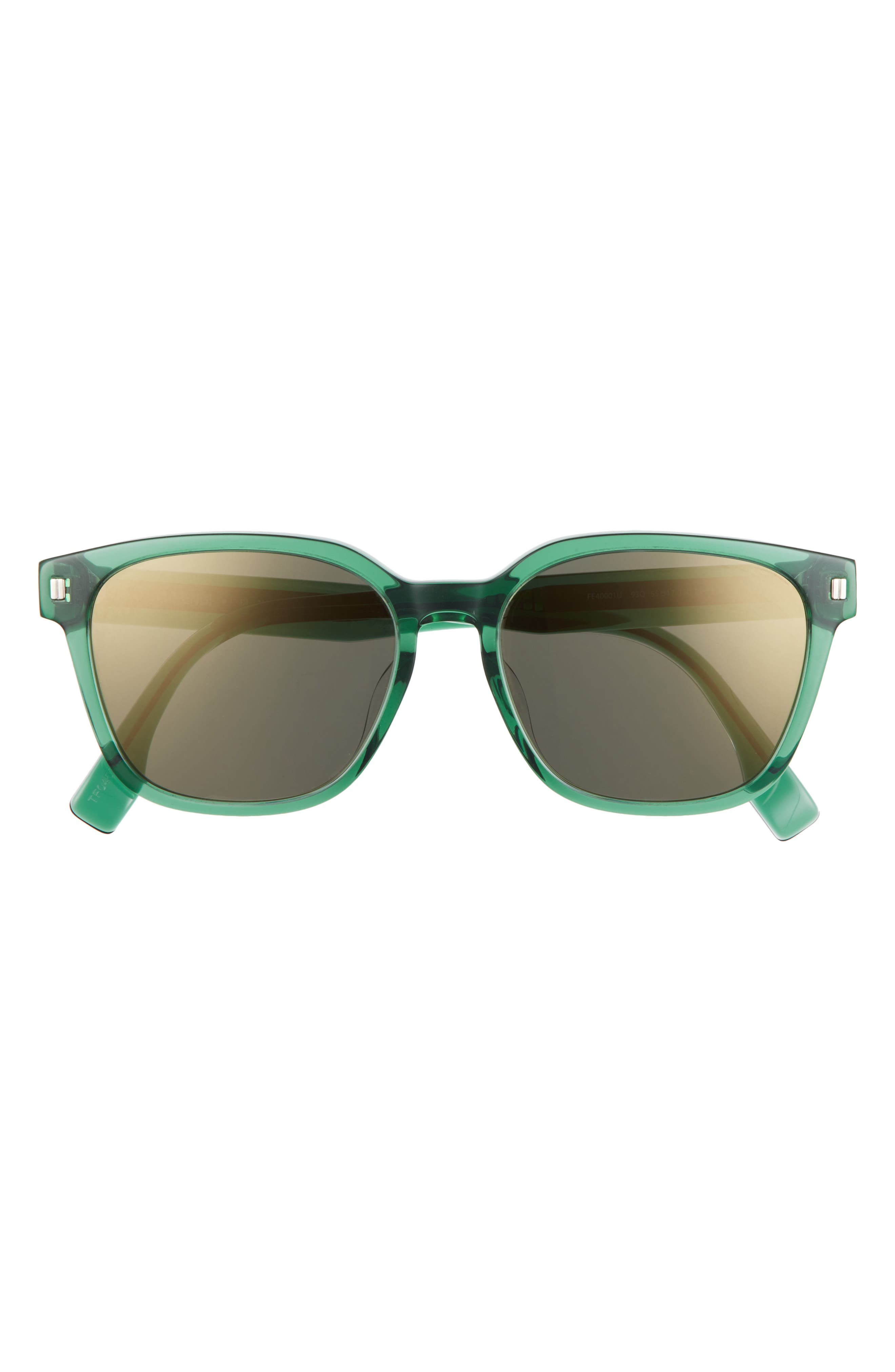 Fendi 55mm Square Sunglasses in Shiny Light Green Mirror at Nordstrom