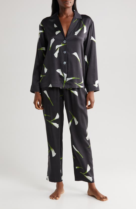 Shop Lunya Long Sleeve Washable Silk Pajamas In Floating Lily Medium