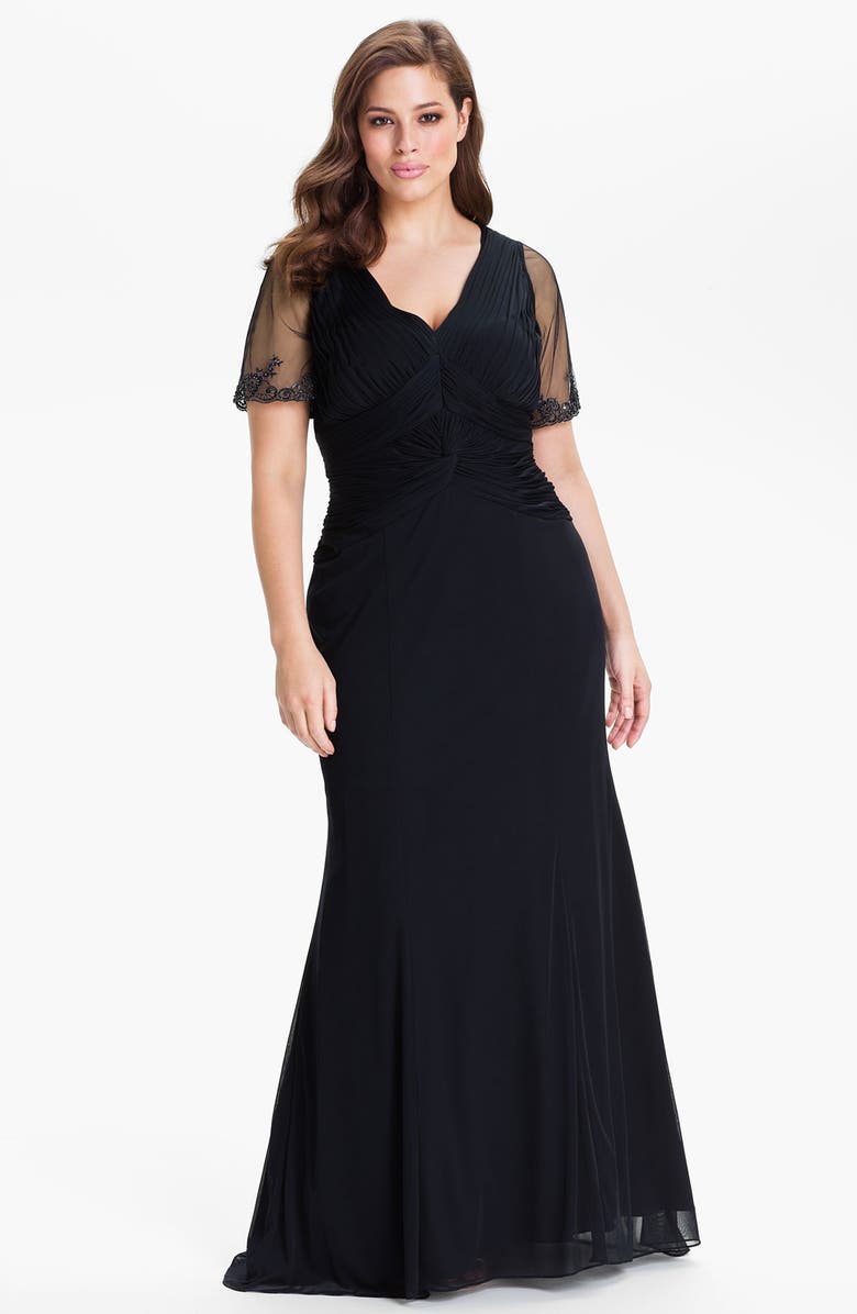 Adrianna Papell Mesh Overlay Mermaid Gown (Plus) | Nordstrom