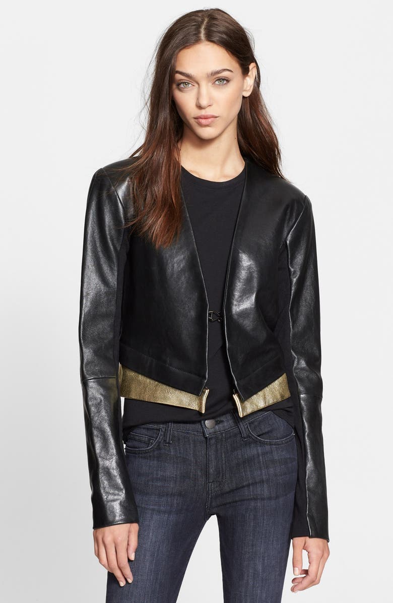 Veda 'Marie' Leather Jacket with Foiled Zip Off Hem | Nordstrom