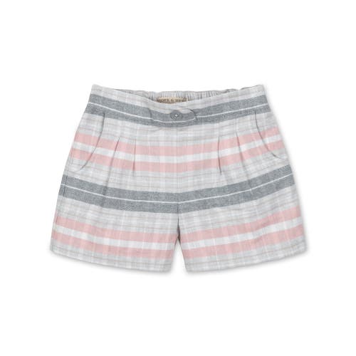 Hope & Henry Girls' Organic Pleated Flannel Short, Kids In Gray And Rose Plaid