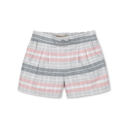 Hope & Henry Baby Girls' Organic Pleated Flannel Short, Infant In Gray And Rose Plaid