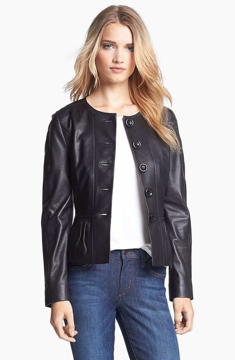 Classiques Entier® 'Lamb Moss' Collarless Leather Jacket | Nordstrom