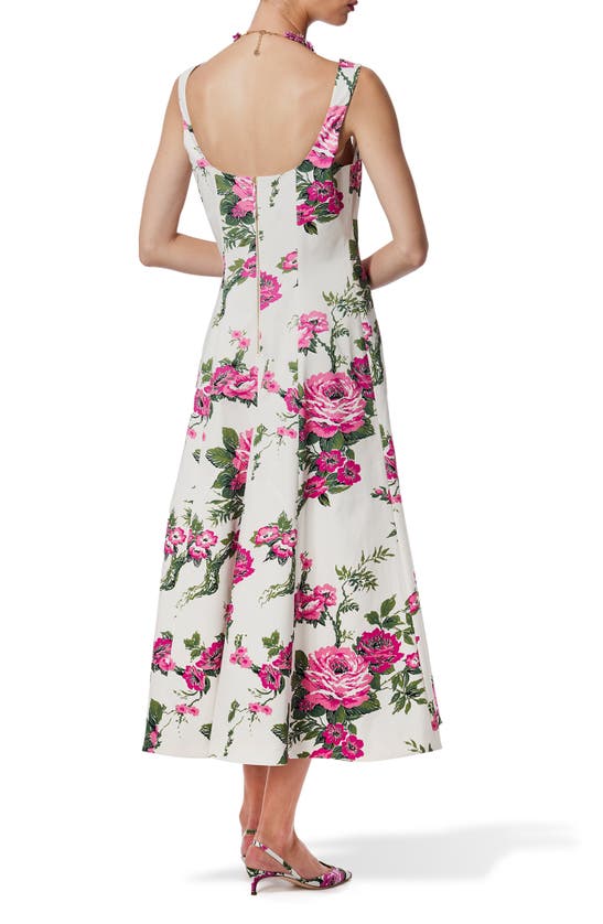 Shop Carolina Herrera Floral Sleeveless Stretch Cotton Midi Dress In White Multi