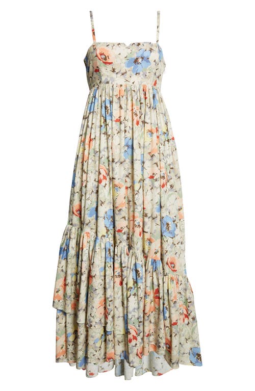 Shop Cinq À Sept Hailey Painted Garden Cotton Blend High-low Dress In Ivory Multi