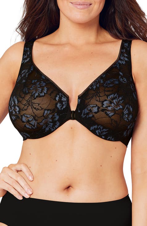 Cacique Full Cover Lightly Lined Bra Navy Blue Black Lace Trim Size 40F