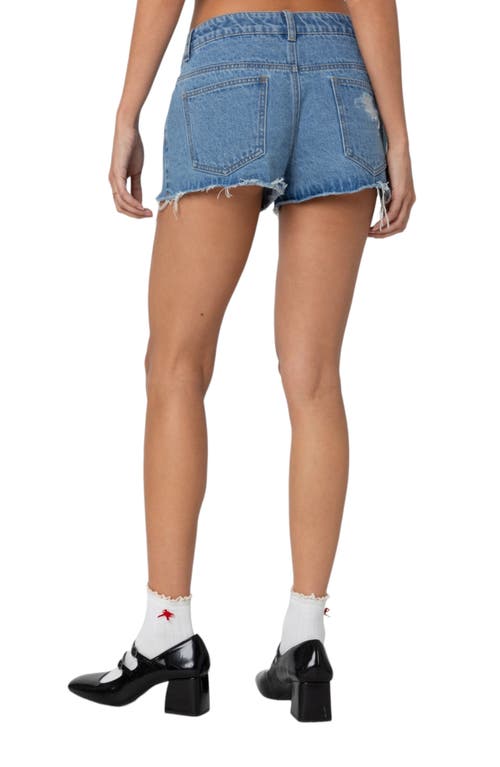 Edikted Fern Cutoff Denim Shorts In Blue