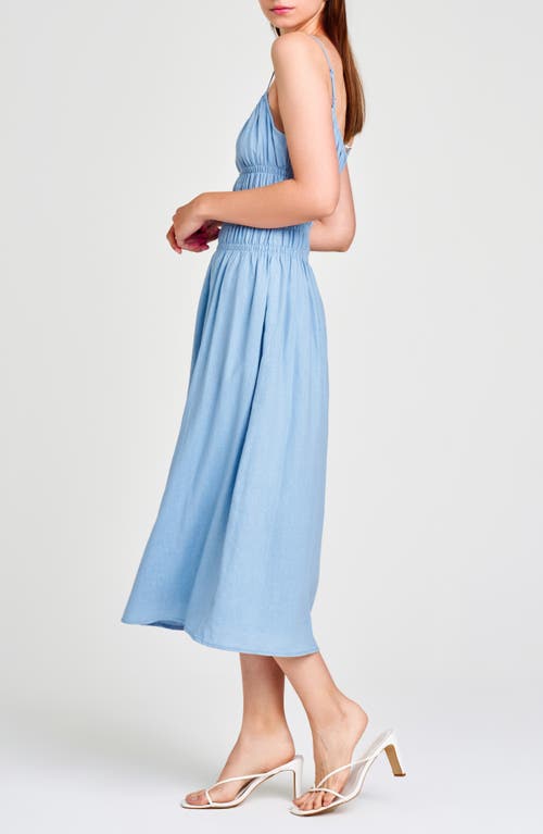 Shop Wayf Isabelle Smocked Linen Blend Midi Sundress In Dusty Blue