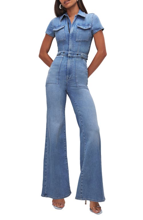 Good American Fit for Success Palazzo Jumpsuit Blue274 at Nordstrom,