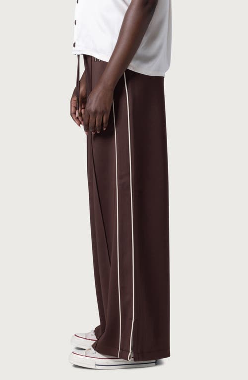 Honor The Gift Piped Super Wide Leg Track Pants In Brown
