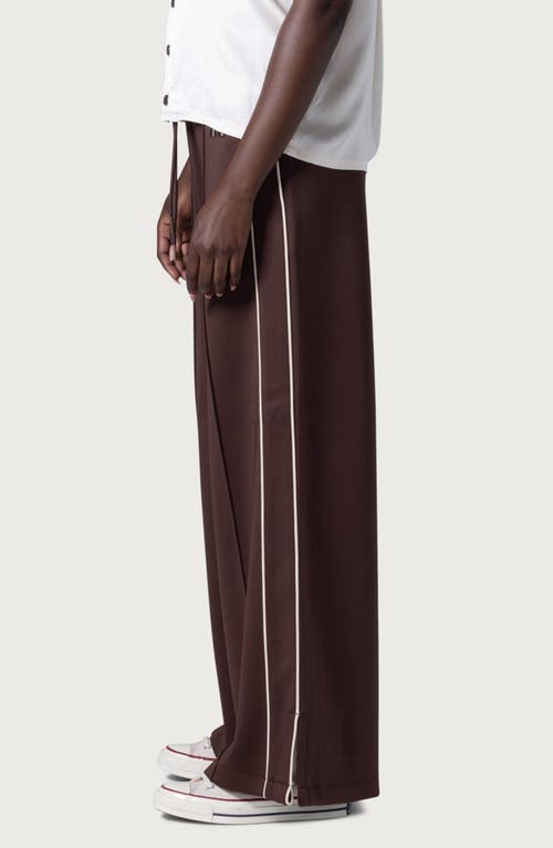 Shop Honor The Gift Piped Super Wide Leg Track Pants In Brown