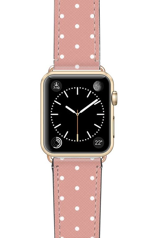 CASETiFY Polka Dots Saffiano Faux Leather Apple Watch Band in Pink/White/Gold