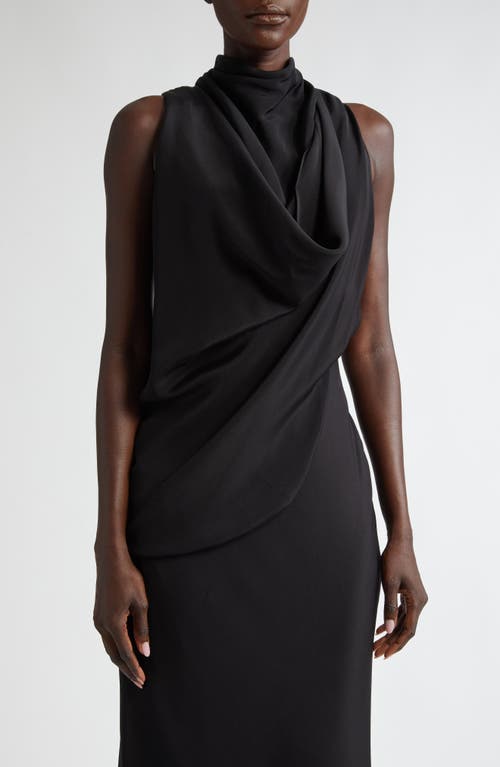 Shop Brandon Maxwell The Frida Cowled Mock Neck Silk Dress In Black