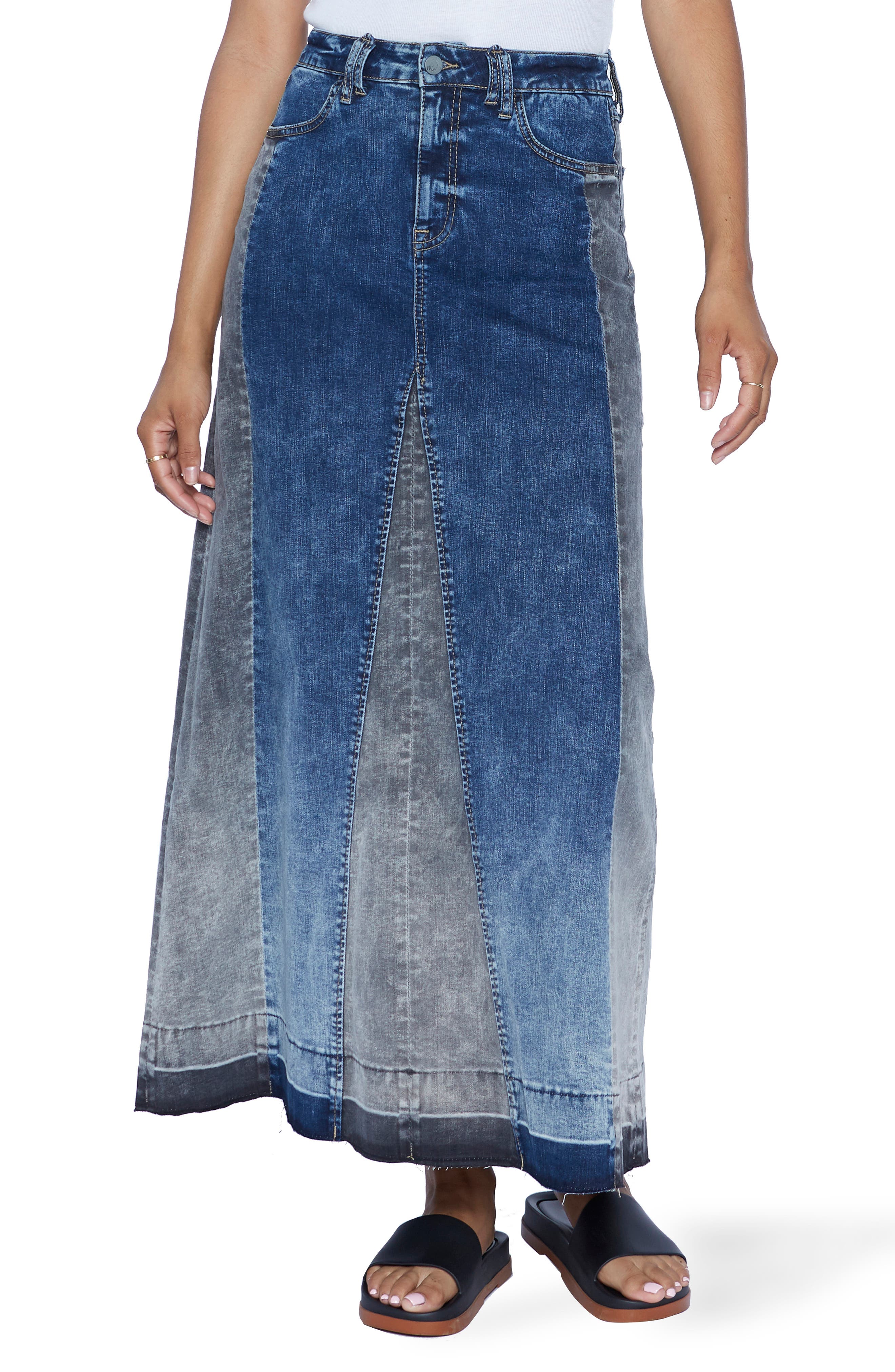 high waisted maxi denim skirt