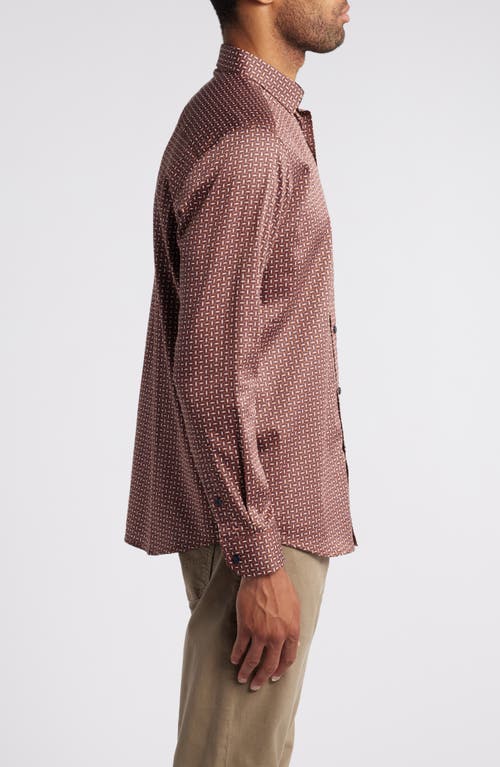 Johnston & Murphy Linked Ovals Print Button-up Shirt In Rust/navy