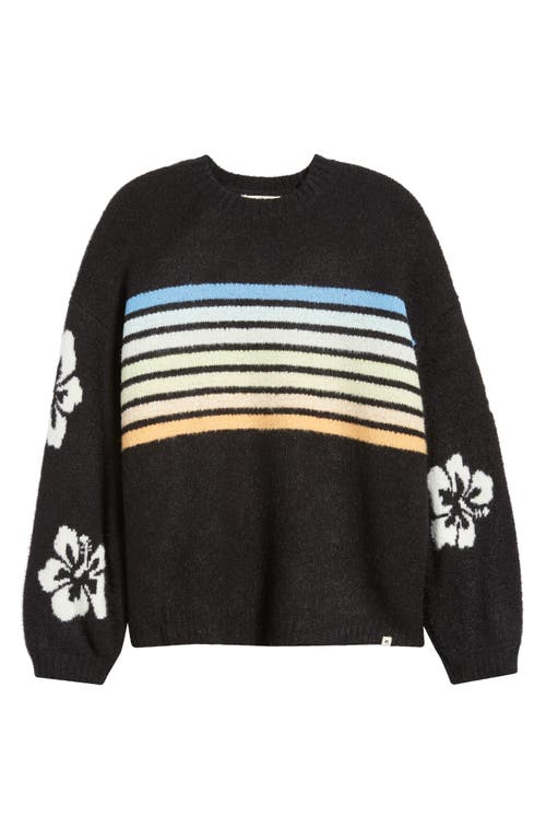Rip Curl High Tide Hibiscus Stripe Crewneck Sweater In Black