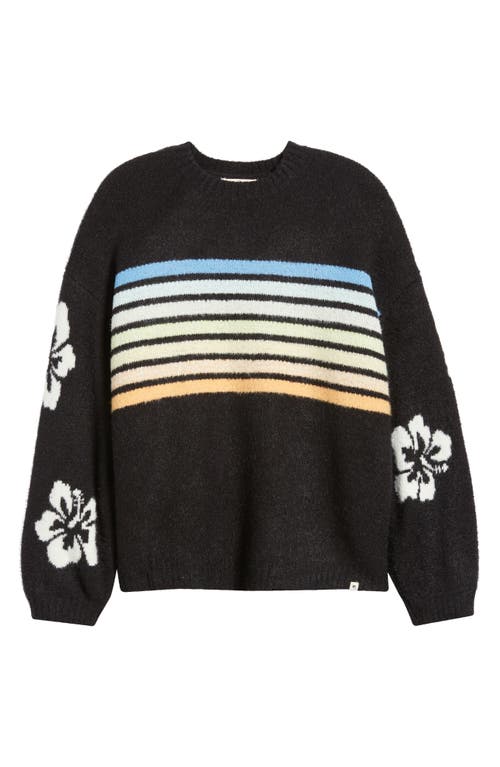 Shop Rip Curl High Tide Hibiscus Stripe Crewneck Sweater In Black