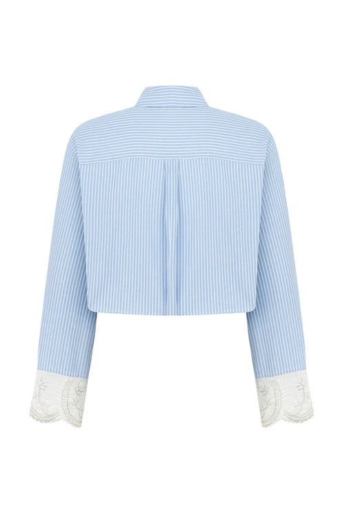 Shop Nocturne Striped Crop Shirt In Blue