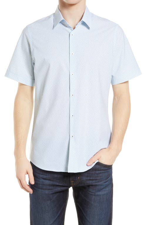 MOVE Performance Apparel Short Sleeve Button-Up Shirt in Light Blue