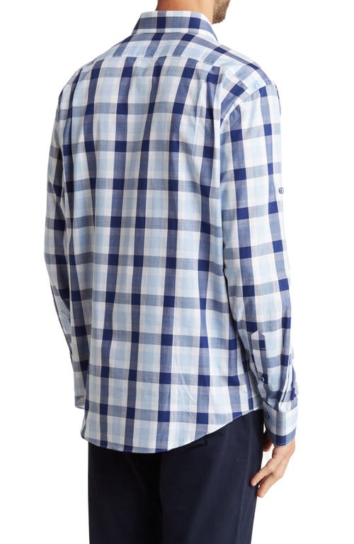 Shop Lorenzo Uomo Check Print Trim Fit Long Sleeve Cotton Button-up Shirt In White/navy